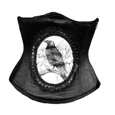 Dark Raven underbust met raaf in cameo zwart - Gothic Fantasy